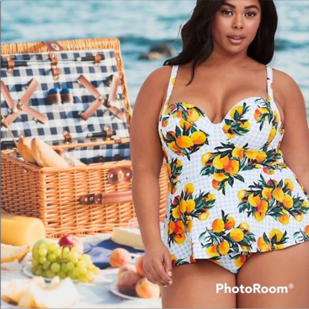 Torrid oranges gingham peplum vixen collection swimsuit